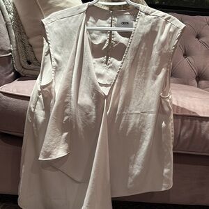 ASOS deep v silk like sleeveless blouse in ice grey in size 4 with draped front